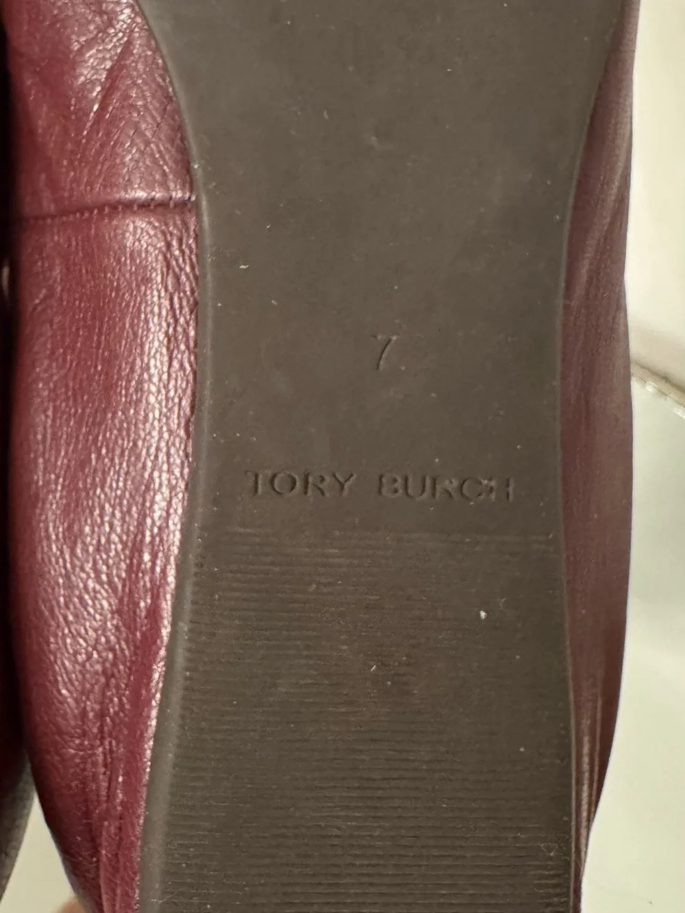 Tory Burch Burgundy Leather Logo Ballet Flats